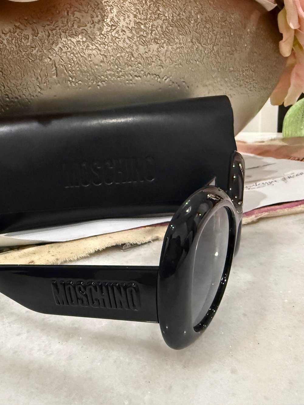 Moschino Glossy Black Round Statement Sunglasses